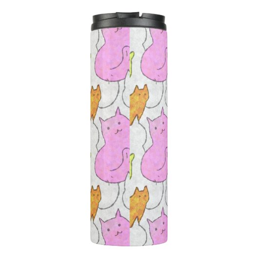 Cute Watercolor Cats Doodle Pattern Thermosbeker (Achterkant)