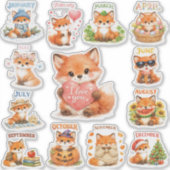 Cute Watercolor Chibi Red Fox Monthly Milestone  Sticker (Voorkant)