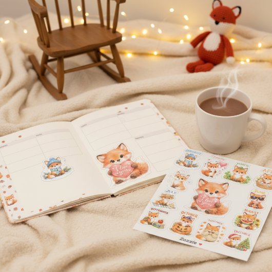 Cute Watercolor Chibi Red Fox Monthly Milestone  Sticker