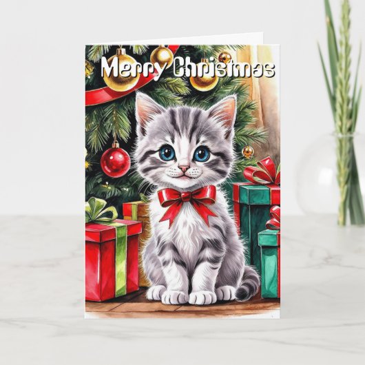 Cute Watercolor Christmas Cat Personalized Greetin Kaart (Voorkant)