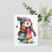 Cute Watercolor Christmas Snowman Holiday Card Feestdagenkaart (Staand voorkant)