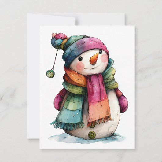 Cute Watercolor Christmas Snowman Holiday Card Feestdagenkaart (Voorkant)