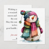 Cute Watercolor Christmas Snowman Holiday Card Feestdagenkaart (Voorkant / Achterkant)