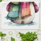 Cute Watercolor Christmas Snowman Kitchen Towel Theedoek (Gevouwen)