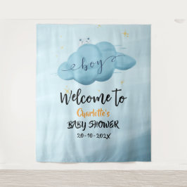 Cute Watercolor Cloud Baby Boy Shower Backdrop Wandkleed