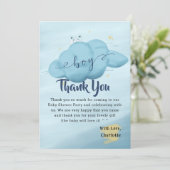 Cute Watercolor Cloud Baby Boy Shower Bedankkaart (Staand voorkant)