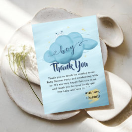 Cute Watercolor Cloud Baby Boy Shower Bedankkaart