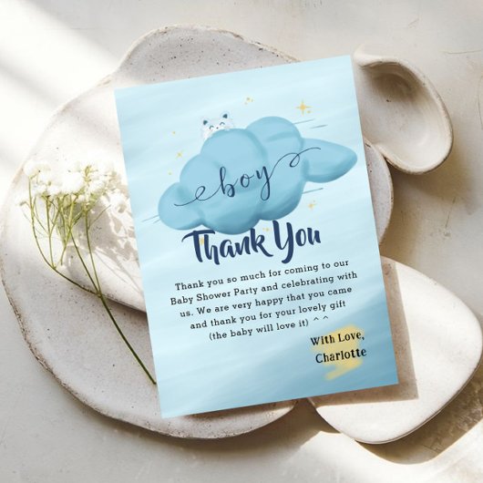 Cute Watercolor Cloud Baby Boy Shower Bedankkaart
