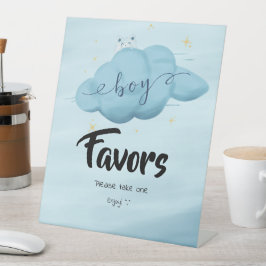 Cute Watercolor Cloud Baby Boy Shower Favors Reclamebord Met Voetstuk