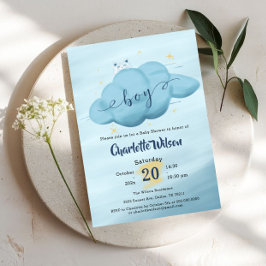 Cute Watercolor Cloud Baby Boy Shower Kaart