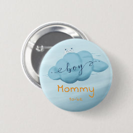 Cute Watercolor Cloud Baby Boy Shower Mommy-to-be Ronde Button 5,7 Cm