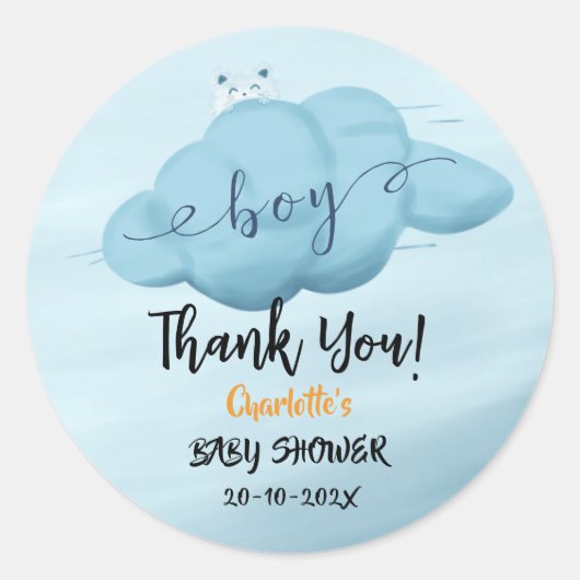 Cute Watercolor Cloud Baby Boy Shower Ronde Sticker (Voorkant)