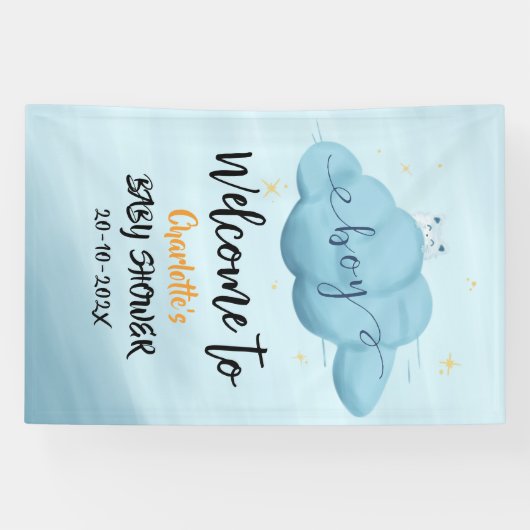Cute Watercolor Cloud Baby Boy Shower Spandoek (Horizontaal)