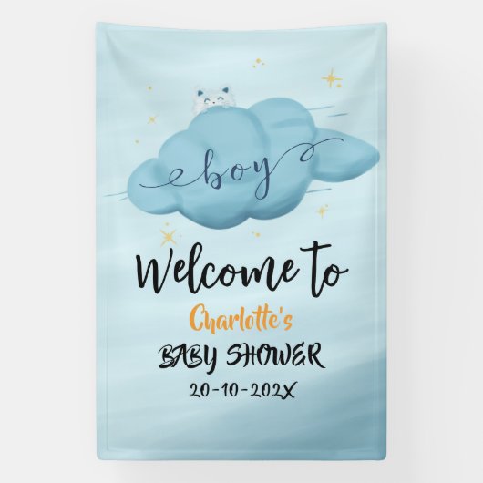 Cute Watercolor Cloud Baby Boy Shower Spandoek (Verticaal)