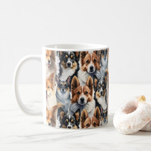 Cute Watercolor Corgi Dog Pattern                  Koffiemok (Met donut)