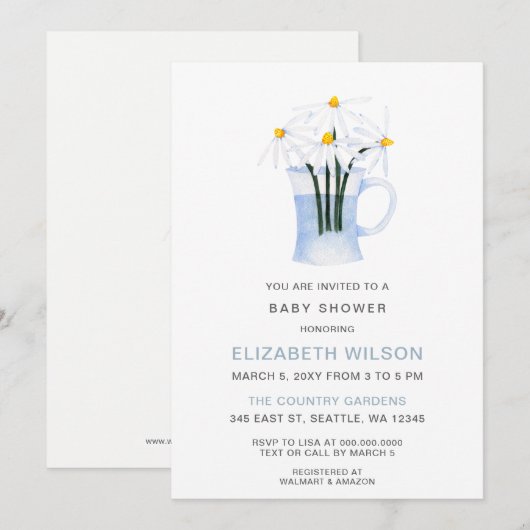 Cute Watercolor Daisy Geslacht Onzijdige Baby Show Kaart (Voorkant / Achterkant)