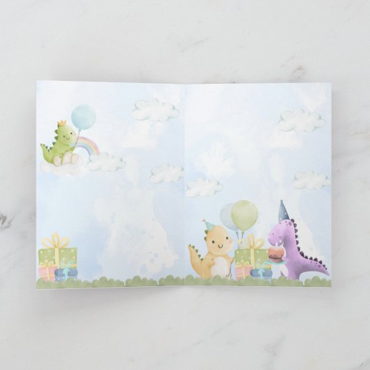 Cute Watercolor Dinosaur Birthday Invitation Kaart (Binnen)