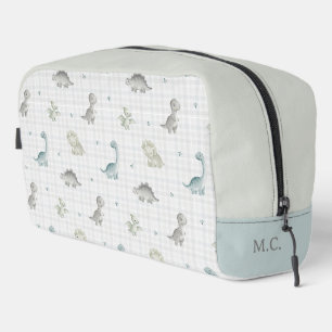 Cute Watercolor Dinosaurus Gingham Patroon Toilettasje