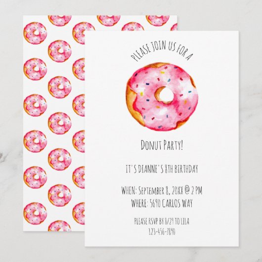 Cute watercolor Donut pink Glaze birthday Kaart (Voorkant / Achterkant)