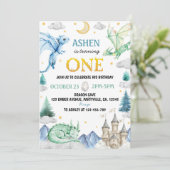 Cute Watercolor Dragon 1st Birthday Kaart (Staand voorkant)