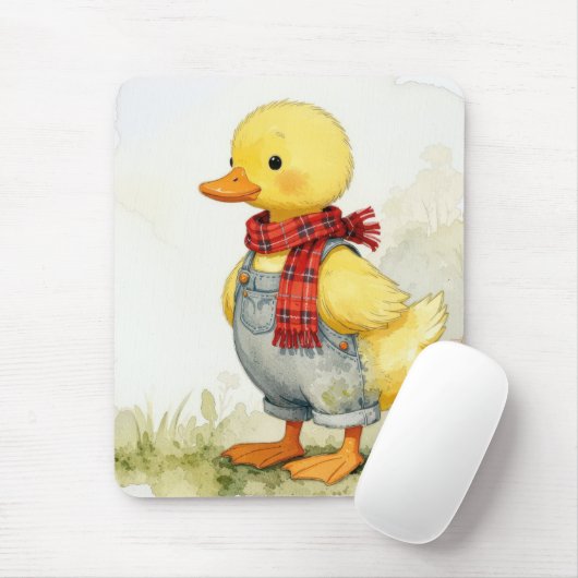 Cute Watercolor Duck In Overalls Muismat (Met muis)