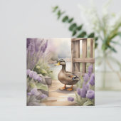 Cute Watercolor Eend En Lavendel Blank Kaart (Staand voorkant)
