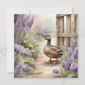 Cute Watercolor Eend En Lavendel Blank Kaart (Voorkant)