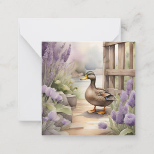 Cute Watercolor Eend En Lavendel Blank Notitiekaartje