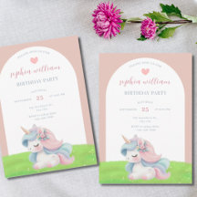 Cute Watercolor Eenhoorn Verjaardagsfeest