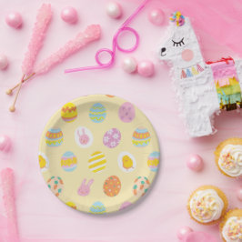 Cute Watercolor Eierpatroon Gele Kinderverjaardag Papieren Bordje