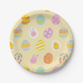 Cute Watercolor Eierpatroon Gele Kinderverjaardag Papieren Bordje