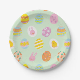 Cute Watercolor Eierpatroon Groen Kinderverjaardag Papieren Bordje