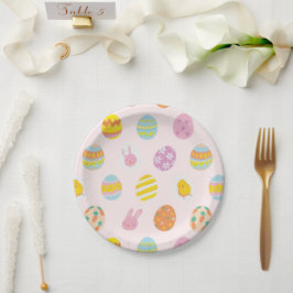 Cute Watercolor Eierpatroon Roze Kinderverjaardag Papieren Bordje