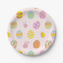 Cute Watercolor Eierpatroon Roze Kinderverjaardag Papieren Bordje