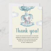 Cute Watercolor Elephant Baby shower Boy Bedankkaart (Voorkant)