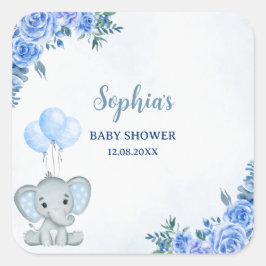 Cute Watercolor Elephant baby shower Boy Vierkante Sticker