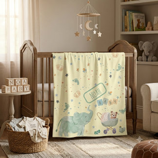 Cute Watercolor Elephant Teddy Bear Baby Fleece Deken