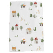 Cute Watercolor Farm Pattern Medium Cadeauzakje (Achterkant)