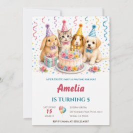 Cute Watercolor Feest Dieren Pastel Taart Verjaard Kaart