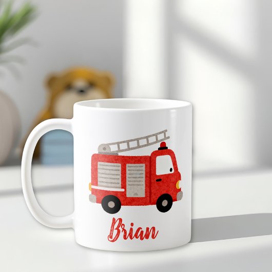 Cute Watercolor Fire Truck Personalized Koffiemok