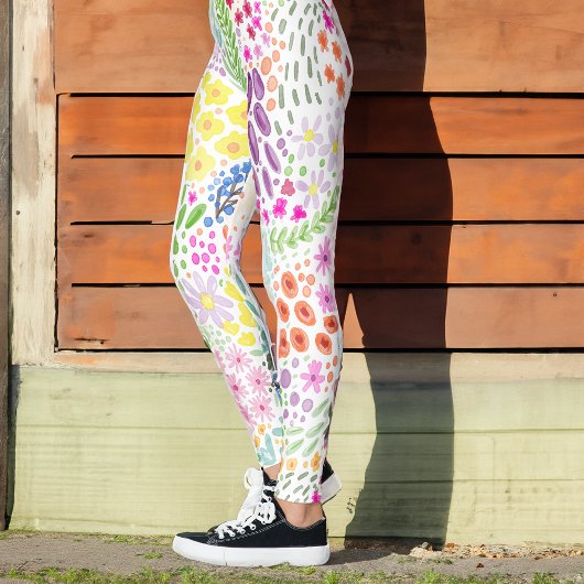 Cute Watercolor Floral Blooming Spring Custom Name Leggings