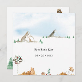Cute Watercolor Forest Animals in Mountains Baby Kaart