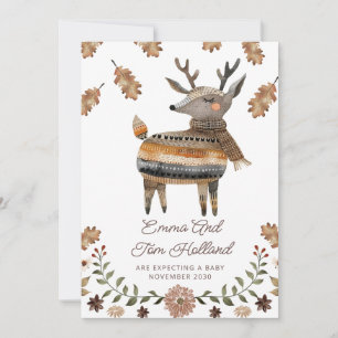Cute Watercolor Gebreide Rendier Zwangerschap QR C Aankondiging