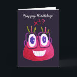 Cute Watercolor Geek Candy Character Math Birthday Kaart<br><div class="desc">Cute math birthday card with a watercolor drawing of a geeky pink candy character with eyeglasses who loves mathematics and particularly equation solving. This mathematician birthday card has a greeting with customizable text "Happy birthday!" This cute algebra design will also make a great geek birthday card for clever kids who...</div>