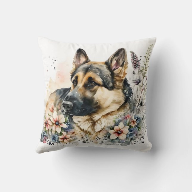 Cute Watercolor German Shepherd Dog Kussen (Achterkant)