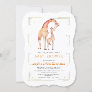 Cute Watercolor Giraffe Gouden Glitter Baby Shower Kaart