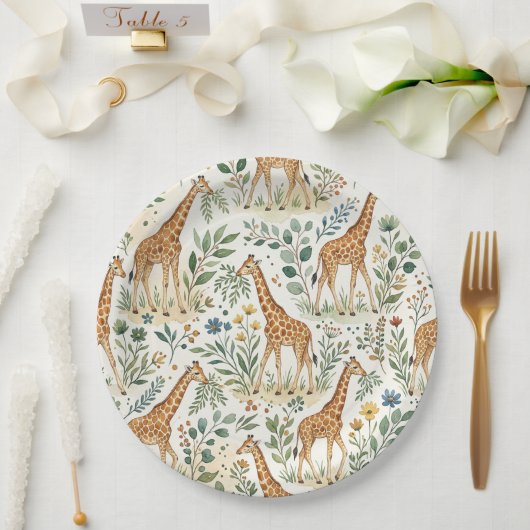 Cute Watercolor Giraffe Pattern Papieren Bordje (Huwelijk)