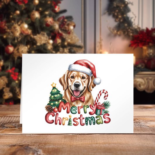Cute Watercolor Golden Retriever Christmas Feestdagen Kaart