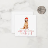 Cute Watercolor Golden Retriever Christmas Notitiekaartje (Voorkant / Achterkant in situ)