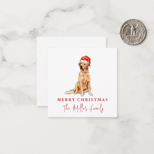 Cute Watercolor Golden Retriever Christmas Notitiekaartje (Voorkant / Achterkant in situ)